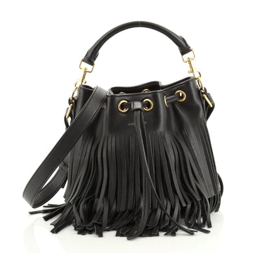 Saint Laurent Fringe Emmanuelle Bucket Bag Leather Small