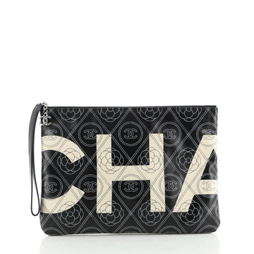 Chanel Camellia Logo Wristlet Clutch Printed Coated Canvas Medium
