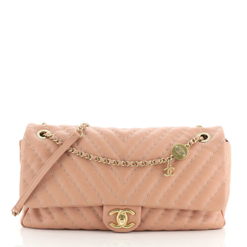 Chanel Medallion Charm Flap Bag Chevron Calfskin Jumbo