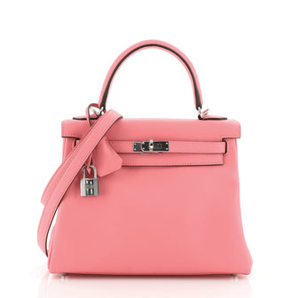 Hermes Kelly Handbag Pink Swift with Palladium Hardware 25