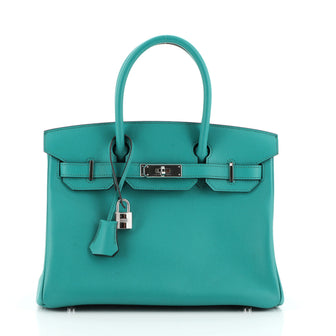 Hermes Birkin Handbag Green Epsom with Palladium Hardware 30