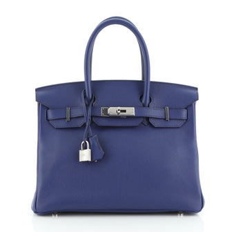 Hermes Birkin Handbag Blue Novillo with Gold Hardware 30