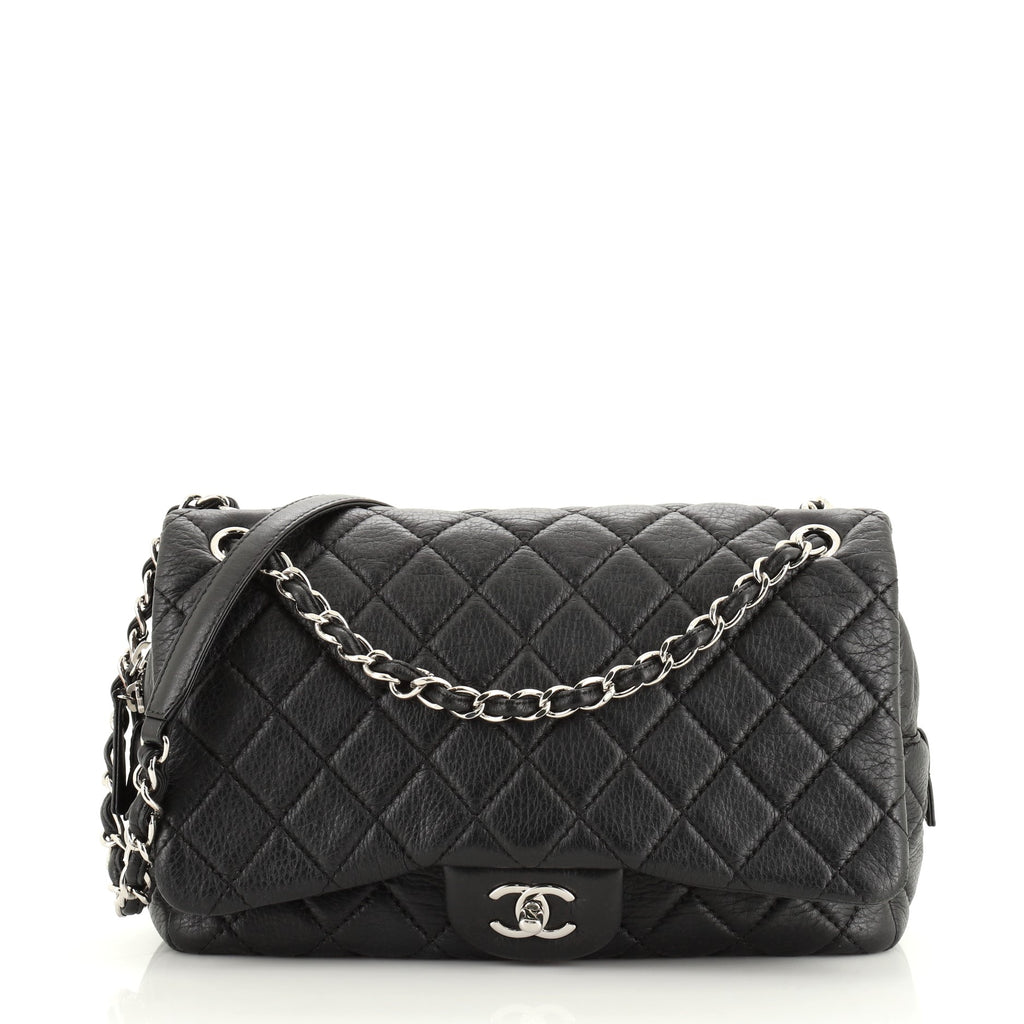 Chanel Casual Journey Flap Bag Quilted Deerskin Jumbo Black 5711224