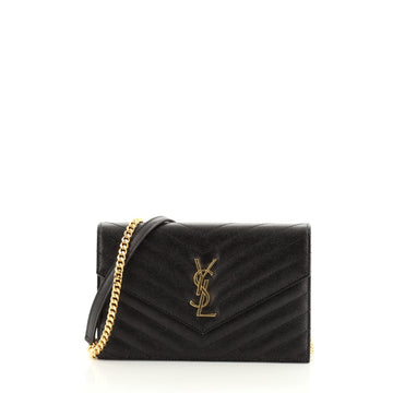Saint Laurent Classic Monogram Wallet on Chain Matelasse Chevron Leather Small