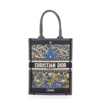 Christian Dior Book Tote Embroidered Canvas Vertical