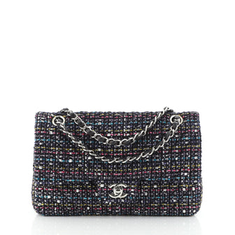 Chanel Classic Double Flap Bag Chevron Tweed Medium