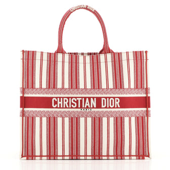Christian Dior Book Tote Bayadere Stripe Embroidered Canvas