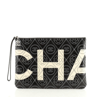Chanel Camellia Logo Wristlet Clutch Printed Coated Canvas Medium
