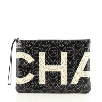 Chanel Camellia Logo Wristlet Clutch Printed Coated Canvas Medium