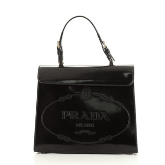 Prada Logo Top Handle Flap Bag Spazzolato Leather Medium