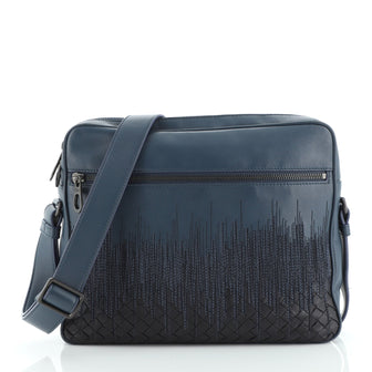 Bottega Veneta Front Zip Pocket Messenger Bag Leather with Embroidery and Intrecciato Detail