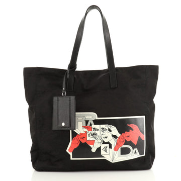 Prada Comic Shopping Tote Printed Tessuto Medium