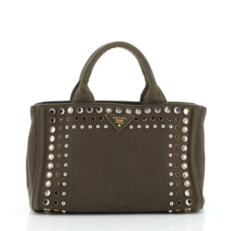 Prada Canapa Tote Embellished Canvas Mini