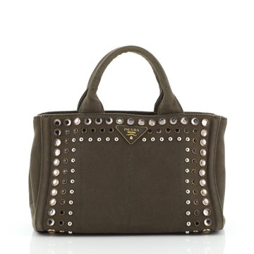 Prada Canapa Tote Embellished Canvas Mini