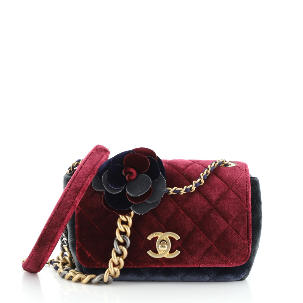 Chanel Private Affair Camellia Flap Bag Quilted Velvet Small - Red