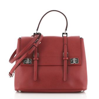 Prada Half Flap Double Turn Lock Satchel Saffiano Leather Large