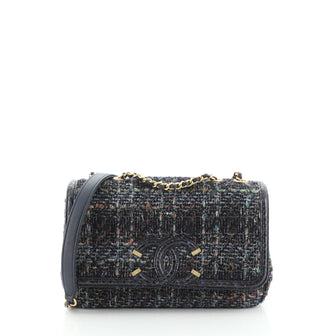 Chanel Filigree Flap Bag Quilted Tweed with Snakeskin Small