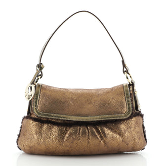 Fendi Chef Flap Bag Metallic Leather with Shearling Small