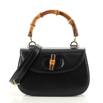 Gucci Vintage Convertible Bamboo Top Handle Bag Leather Medium