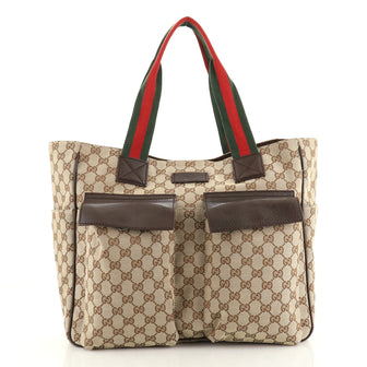 Gucci Double Pocket Web Handle Tote GG Canvas Medium