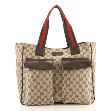 Gucci Double Pocket Web Handle Tote GG Canvas Medium