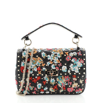 Valentino Rockstud Spike Flap Bag Bead Embellished Quilted Leather Medium