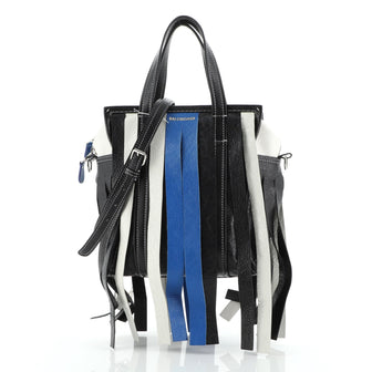 Balenciaga Bazar Convertible Tote Fringe Striped Leather XS