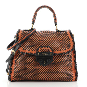 Prada Madras Convertible Satchel Woven Leather
