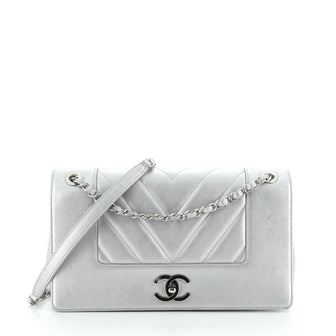 Chanel Mademoiselle Vintage Flap Bag Chevron Sheepskin Medium