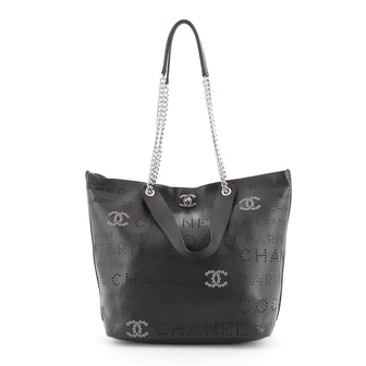 Chanel Logo Eyelets Shopping Tote Perforated Calfskin Medium
