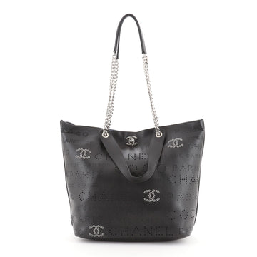 Chanel Logo Eyelets Shopping Tote Perforated Calfskin Medium