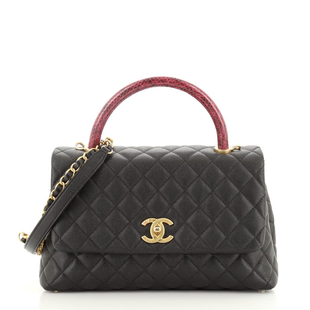 Chanel Coco Top Handle Bag Quilted Caviar with Snakeskin Small Black  57272222