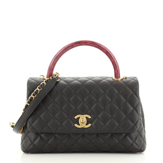 Chanel Coco Top Handle Bag Quilted Caviar with Snakeskin Small