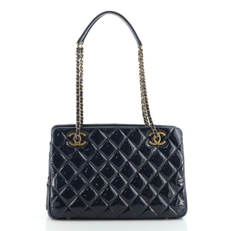 Chanel CC Eyelet Tote Quilted Patent Small