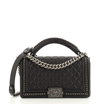 Chanel Chain Handle Boy Flap Bag Quilted Calfskin Old Medium