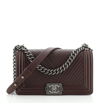 Chanel Boy Flap Bag Chevron Wrinkled Lambskin Old Medium