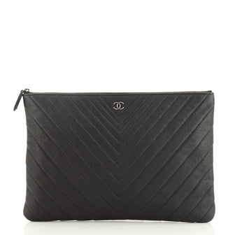 Chanel O Case Clutch Chevron Calfskin Large