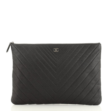 Chanel O Case Clutch Chevron Calfskin Large