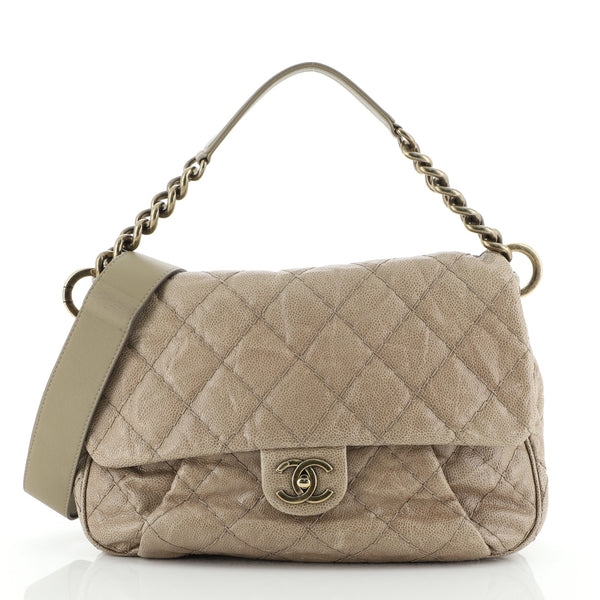Chanel Coco Pleats Messenger Bag Quilted Glazed Caviar Neutral 573007
