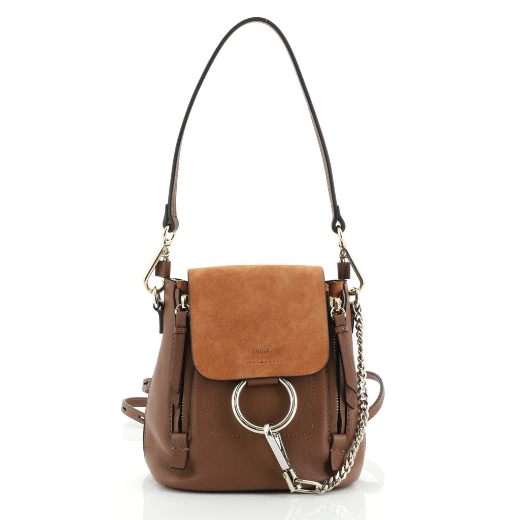 chloe faye small leather/suede backpack Chloe Faye Backpack Leather and Suede Mini Brown 573037
