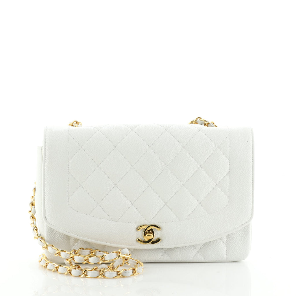 Chanel Vintage Diana Flap Bag Quilted Caviar Medium White 57340191
