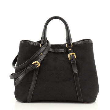 Prada Logo Convertible Tote Canvas with Leather Medium