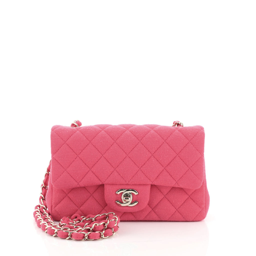 Chanel Classic Single Flap Bag Quilted Jersey Mini Pink 5734078