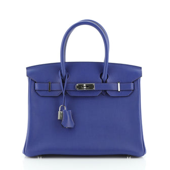 Hermes Birkin Handbag Blue Novillo with Palladium Hardware 30