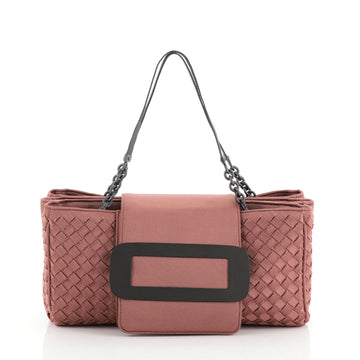 Bottega Veneta Buckle Flap Shoulder Bag Intrecciato Fabric