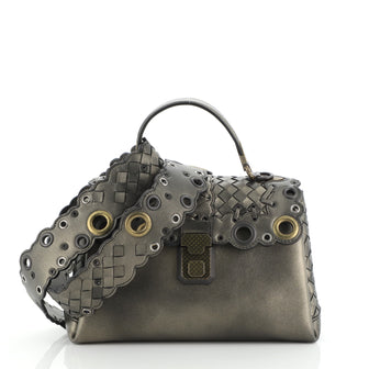 Bottega Veneta Piazza Top Handle Bag Leather with Intrecciato and Eyelet Detail Small