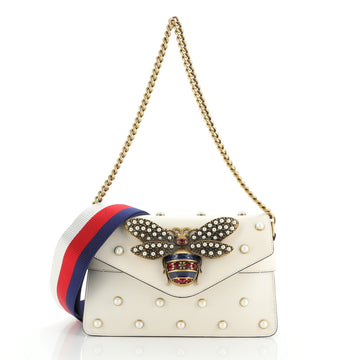 Gucci Broadway Pearly Bee Shoulder Bag Embellished Leather Mini
