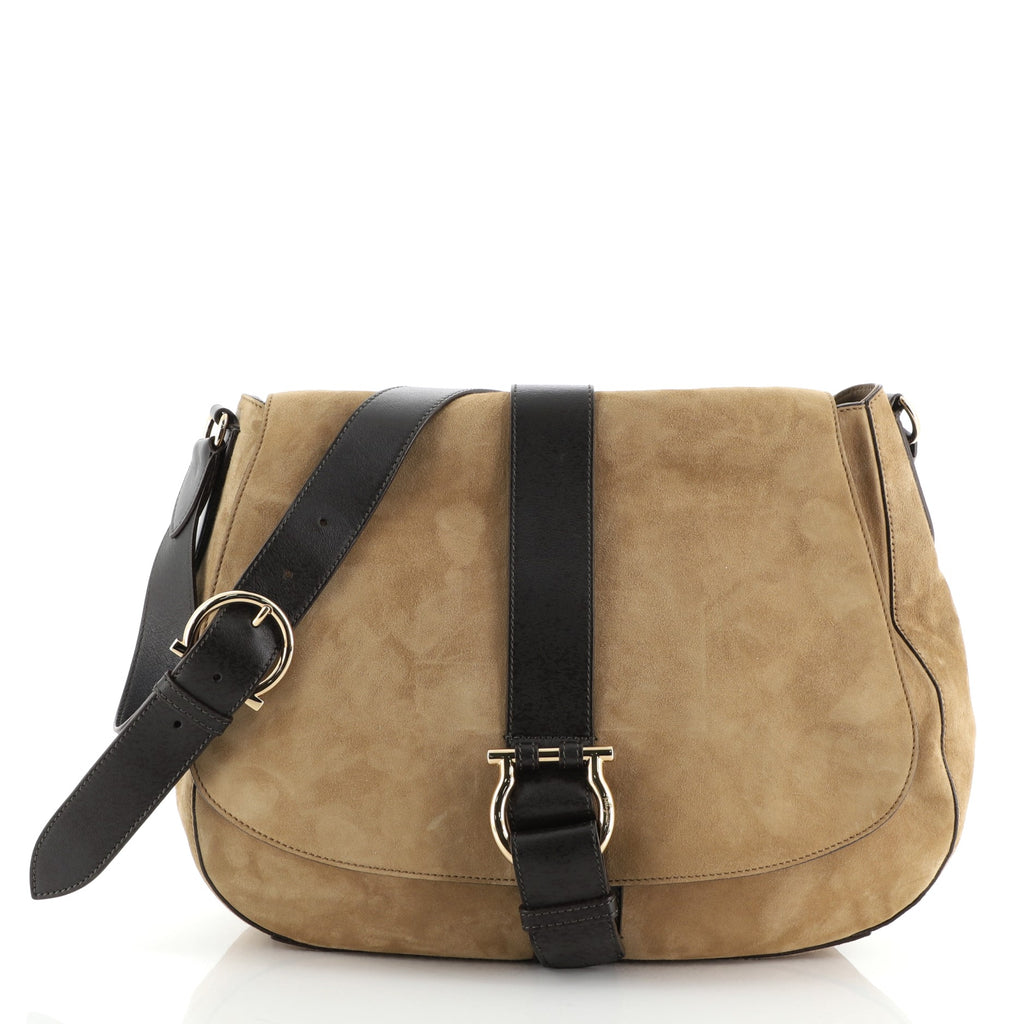 Salvatore Ferragamo Emidia Shoulder Bag Suede Medium Brown 573821