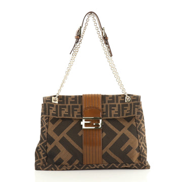 Fendi Chain Flap Shoulder Bag Zucca Canvas Large