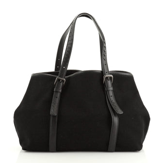 Bottega Veneta Open Tote Canvas with Intrecciato Nappa Detail Medium